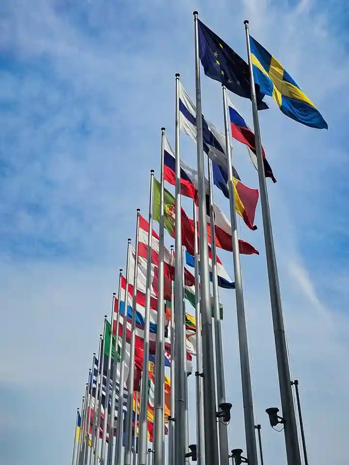 European flags at the louise weiss building